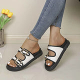 2026 Summer Classic Women's Sandals British Style Roman Shoes Soft Leather Slippers Metal Buckle Platform Slippers Women's Shoes