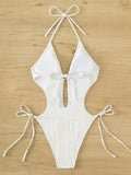 S - XXL Halter V Neck Wrinkled Female Swimwear One Piece Swimsuit Women Backless Monokini High Cut Bathing Suit Swim Beach Wear