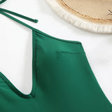 2026 Halter Swimsuit One Piece Backless Solid Swimwear Women Bathers Bathing Swimming Swim Suit Padded Beachwear Summer