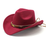 Women Men Wide Brim Floppy Cowboy Hat Western Style Wool Felt Flat Top Cap Classic Vintage Bowler Hat Party