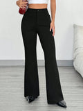 Women's Casual Solid Color Front Button Fitted Flare Long Pants Office Lady Elegant Suit Trousers Spring/Fall