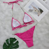 Bikini 2026 Sexy Swimwear Swimsuit Women Rose Red Rhinestone Chain Halter Triangle Bikinis Set Bathing Suit Beach Bikini Luxe