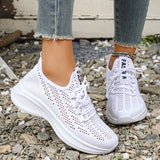 Spring Summer Breathable Mesh Sport Shoes Women Slip On Hollow Out Knitted Flats Shoes Woman Plus Size 43 Thick Sole Sneakers