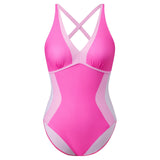 Women Summer Monokini Swimsuit Contrast Colors V-Neck Tie Back Sleeveless Jumpsuit Swimwear for Beachwear Bathing Suits