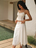 Foridol Summer White Dress Set Women 2pcs Matching Set Skirt Outfits Spaghetti Strap Top+skirt Set Vacation Beach Dress 2025