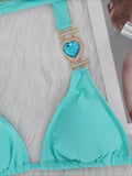 Halter Rhinestones Diamond Bikini Women Swimsuit Female Swimwear Three pieces Bikini Set Brazilian Hairband Bathing Suit Swim