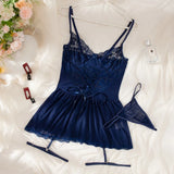 Sexy WhiteTulle Nightdress Woman Lingerie & Thong  V-neck Open Sleep Skirt Erotic Pajamas Garter Dress Set See Through Nightwear