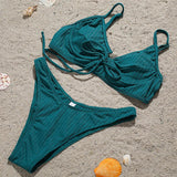 Ribbed Underwired V-Bar Bikini 2026 Women Swimsuit Female Swimwear Two Pieces Bikini Set Knotted Push Up Bathing Suit Swim Lady