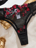 Fairy Sexy Lingerie Women Transparent Bralette 2-Piece Underwear Sets Floral Embroidery Steel Ring Bra And Panty Exotic Set