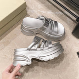 Summer Silver Chunky Platform Sandals Women Fashion Buckle Thick Bottom Slippers Woman Punk Wedges High Heels Sandalias Mujer