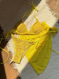 with Mesh Sarong Lace Halter High Cut Bikini Female Swimsuit Women Swimwear Three-pieces Bikini Set Bathing Suit Swim Beachwear