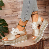 Plus Size Lace Up Chunky Platform Sandals Women 2026 Summer Peep Toe Wedges Sandals Woman Rivets Thick Bottom Gold Sandalias