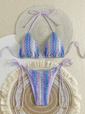 XS - L Mesh Knitted Rope Halter Brazilian Bikini Women Swimwear Female Swimsuit Two-pieces Bikini Set High Cut Bathing Suit Swim