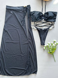 3 Pieces Bikini Set 2025 Sexy Women's Swimsuit with Long Sarong Cover up Female Swimwear Beachwear Bathing Suit Swimming Outfit