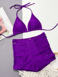 2026 Sexy Bikini Purple Hollow High Waist Halter Swimwear Swimsuit Women Bikinis Set Bathing Suit Beach Bikini Biquinis Feminino