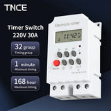 TNCE 30A Timer Switch 220V, big power time control switch, set to seconds, 32 groups of timer on and off light, water pump timer