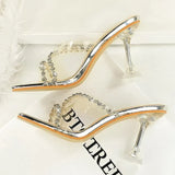 Transparent High Heels Women's Summer New Fashion Thin Heel Sandals Outdoor Wear Rhinestone Slippers Modern Minimalist Style