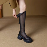 Summer Women Breathable Long Boots Designer Sexy Women Chunky Knee-high Boots Knight Boot Female Mesh