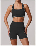 Color Blocking Yoga Sets Women's Tracksuit Hanging Neck Shockproof Sports Vest Hip Lifting Shorts Gym Running Fitness Suits