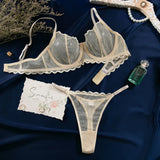 Toucheart Sexy Lingerie Suit for Women Lace Mesh Ultra-thin Underwear Comfortable Bra Set with Steel Rings Hollow Out Underwear