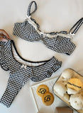 2025 Fashionable Women Two-Piece Swimsuit Adorable Chocolate Dot Design with Lace Detail Perfect for Beach Wear and Pool Parties