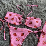 New With Sarong Printed Halter Bikini Female Swimsuit Women Swimwear Three-Pieces Bikini Set Bather Bathing Suit Swim Lady V4156
