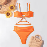 V Neck Wrinkled Stain Bikinis Female Swimsuit High Waist Bikini Women Swimwear Two-pieces Bikini Set Bather Bathing Suit Swim