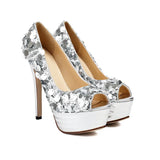 Women High Heels 13CM Thin Heel Shallow Mouth Nightclub Sequin Shoes Spring Summer Fashion Platform Woman Peep Toe Pumps Silvery