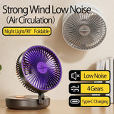 2024 New 3IN1 5000mAh Rechargeable Portable Desktop Fan Wall Mounted Fan 90° Folding USB Fan 4 Gears With Warm Night Light