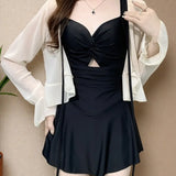 Swimsuit one-piece slimming and conservative skirt for girls, soaking in hot springs for vacation, swimsuit for women, summer