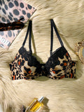 Leopard Eyelash Lace Women's Sexy Bra Front Closure Push Up Bra Comfortable No Lining Lingerie Top