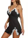 Summer Lace Sexy Sleeveless Nighties Dress Women Pure Black Sleepwear Lingerie V-neck Nightgown Nightdress Sleepshirts