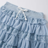 Women's Summer Layered Ruffle Mini Skirts Fashionable Solid Color Lace Patchwork Going Out Drawstring Cake Skirt