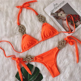 5 Colors Sexy Bikini Women Solid Hand-woven Knot Swimwear Swimsuit Female Bandage Halter Beach Bikini Set Bathing Suit Banadores