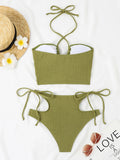 2026 Sexy High Wasited Swimsuit Women Solid Bikini Hollow Out Cross Swimwear Female Bathers Bathing Swimming Swim Suit Beachwear