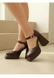2026 New Women's Mary Janes Sandals Summer Square High Heels Fashionable Sexy Thick Soled Pumps Vintage Sandals Size 34-43