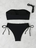 Contrast Binding Bandeau Bikinis 2026 Women Sexy Swimsuit Solid Padded Swimwear Female Bathing Suit Swimming Summer Beachwear