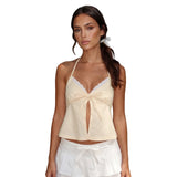 Women's Summer Halter Neck Camisole Sleeveless Open Back Deep V Neck Striped Cami Tank Tops