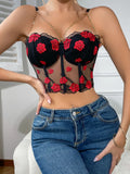Spicy Girl Fishbone Bra Floral Strap Camisole Sexy Underwire Tube Top Flower Embroidered Top Transparent Pure Desire Casaul OCI1
