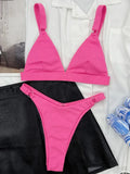 Ribbed Triangle High Cut Bikini Women Swimsuit Female Thong Swimwear Two Pieces Bikini Set Rings Bather Bathing Suit Swim Lady