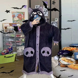 Cartoon Bat Plush Women's Pajamas Robes Anime Nightgown Winter Kawaii Animal Night Dress Halloween Party Vampire Cosplay Costume