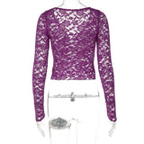 FDYOUI Sexy Deep V-neck Lace T-shirt 2026 Women Long Sleeve See-through Slim Tops Ladies Party Night Club T Shirts Streetwear