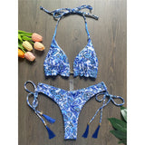 Sexy Flowers Printed Halter Brazilian Bikini Female Swimsuit Women Swimwear Two-Pieces Bikini Set Bather Bathing Suit Swim V6070