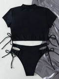 High Neck Bikini 2026 Women Swimsuit Solid Drawstring Swimwear Female Beachwear Bathers Bathing Swimming Suit Summer