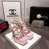 15CM Sexy Party Women's Pumps Summer Sandals Thick High Heel Platform Fish Mouth Shoes Black White Sandalias De Mujer
