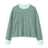 Spring Autumn Casual Loose Tops for Women Long Sleeve Round Neck Loose Fit Striped Print T-shirts