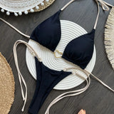 DEKA Metal Micro Bikini Set Lace-up High Waisted Bandage Thong Swimsuit Female Swimwear Women Solid Strappy Beachwear Bathing