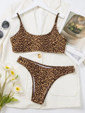Sexy Wrinkled Bandeau Leopard Print Bikinis Sets Two Pieces Thong Swimsuits Beachwear Bathing Suit Swimwear Biquini
