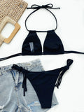 2025 Sexy Tie Side Strappy Halter Bikini Female Swimsuit Women Swimwear Two-pieces Bikini set Hollow out Bathing Suit Swim Lady