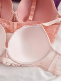 4PCS Plus Size Lace Women's Underwear Set Underwire Push Up Bra Rhinestone Bow Comfort B C D Thin Cup Bras Women